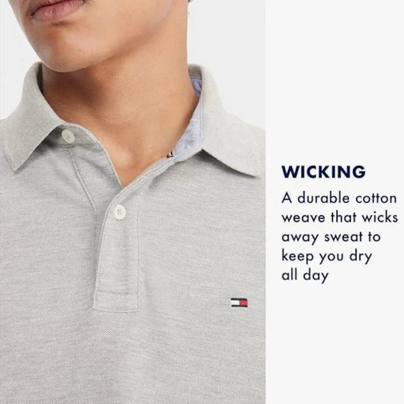 NWT Tommy Hilfiger Men's Short Sleeve Moisture Wicking Polo Shirt heather gray - Picture 4 of 6